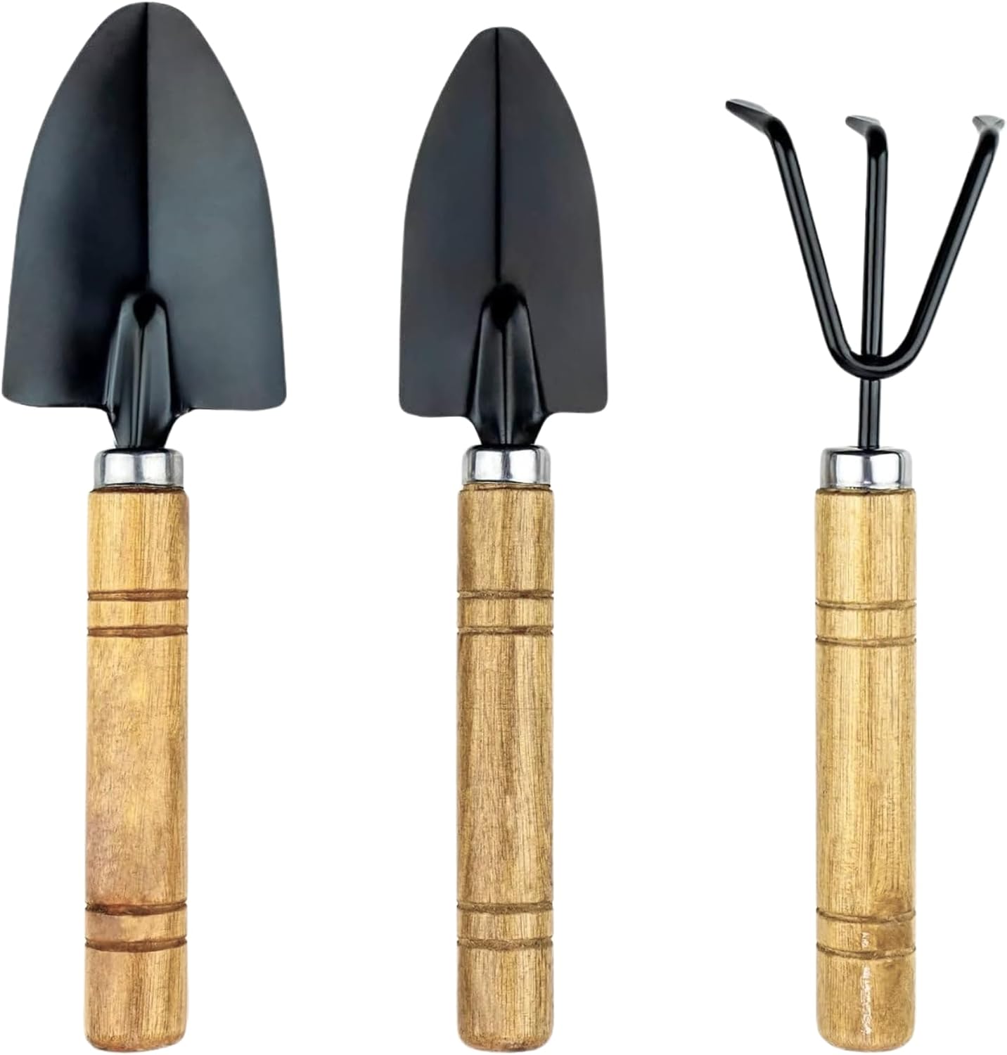 Indoor Garden Tool Set - Minature Steel Gardening Hand Tools Kit with Ergonomic Wooden Handles | Includes Trowel, Transplanter, Cultivator | Perfect Gardening Tool Set for Indoors and Small Projects
