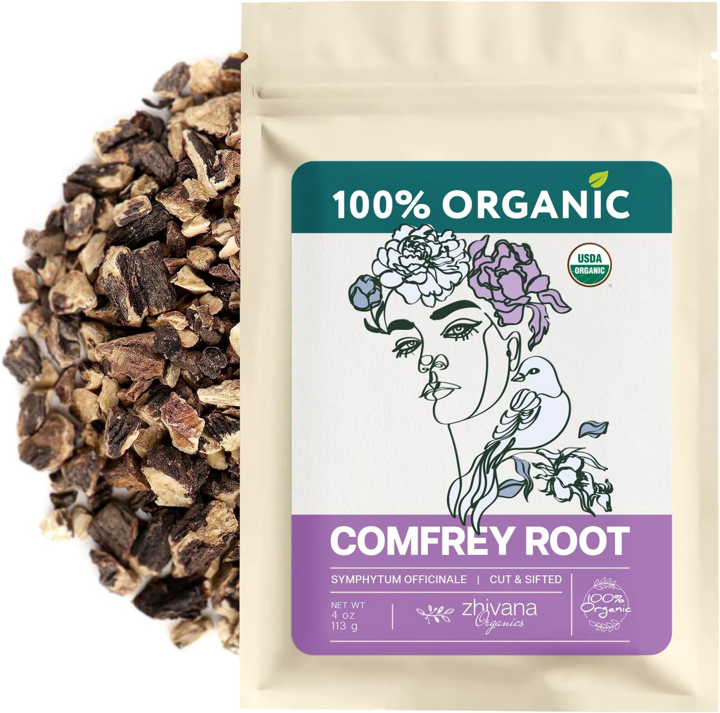 Organic Comfrey Root (4 oz.) for Skin, Bone, Muscles, Ligament Healing - Comfrey Herb (Symphytum Officinale)- Сonsuelda, Comfry, Comphrey, Confrey - Make Salves, Creams, Paultices
