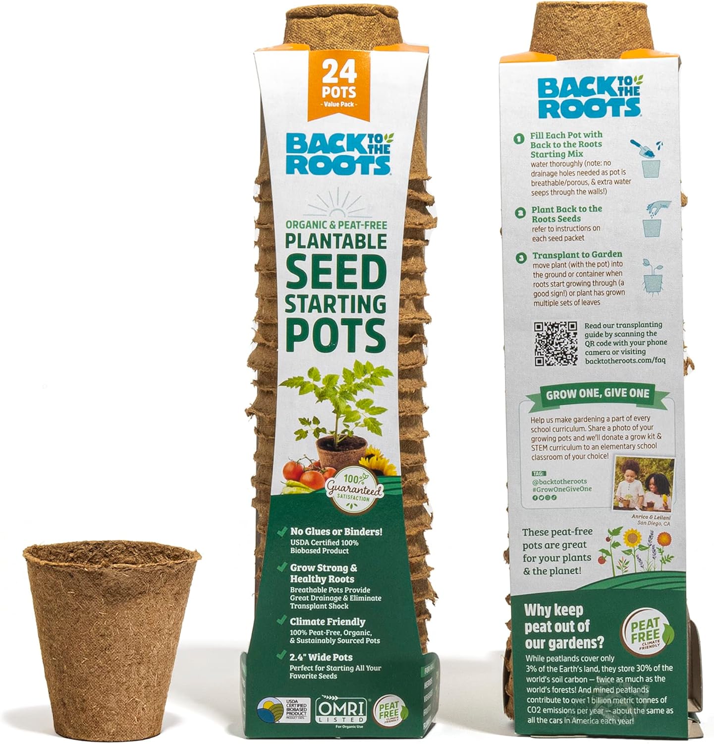 Back to the Roots Organic & Plantable Seed Starting Pots (24 CT)