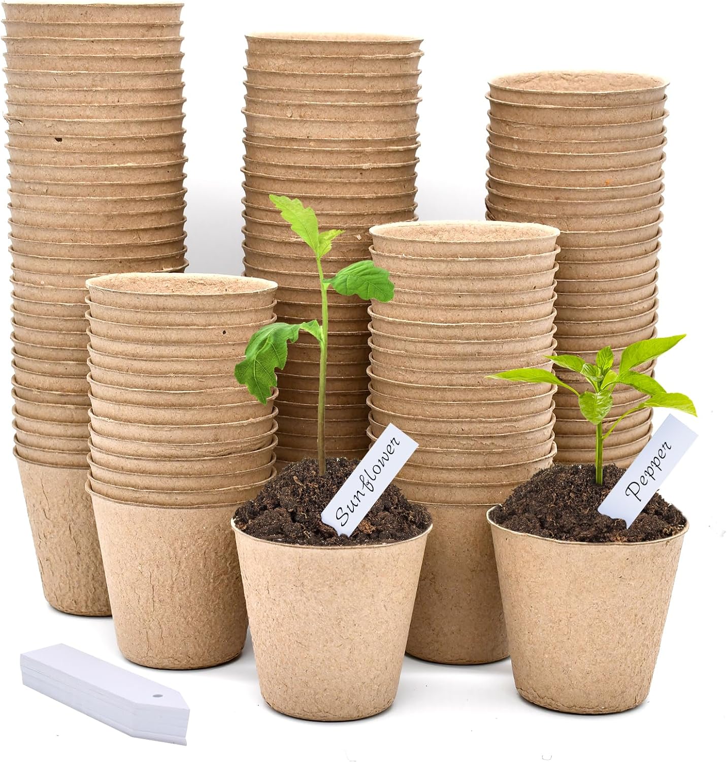 Biodegradable Peat Pots for Seedling - 120 Pack 3.15 inch Biodegradable Plant Seed Starters Kits with 30 Plant Labels, Garden Germination Nursery Pots for Flower Vegetable Seed Germination