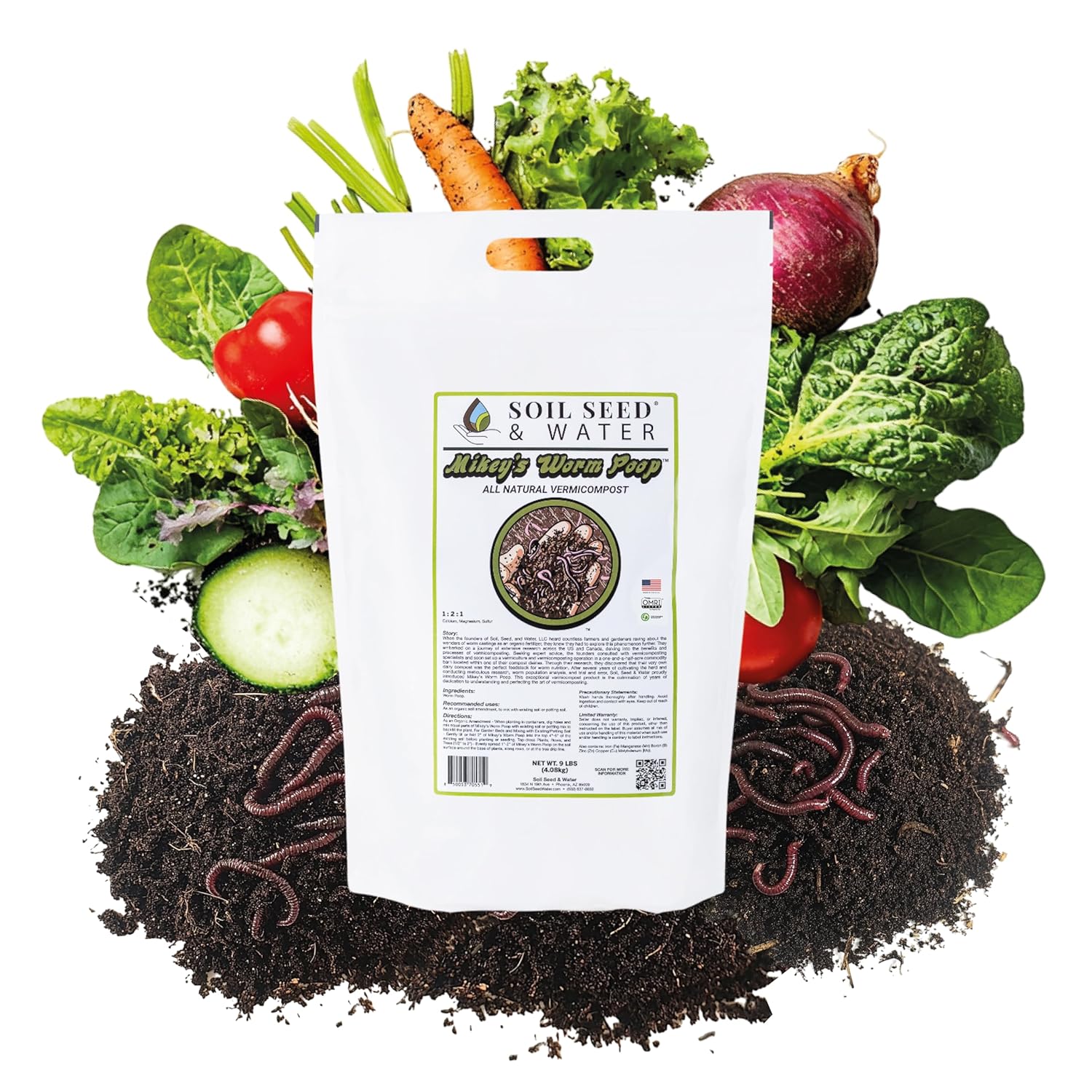 Soil Seed & Water Mikey\'s Worm Poop Worm Casting Organic Compost Fertilizer - OMRI Listed - Vermicompost with Earthy Smell for Indoor Plants - Safe and odorless